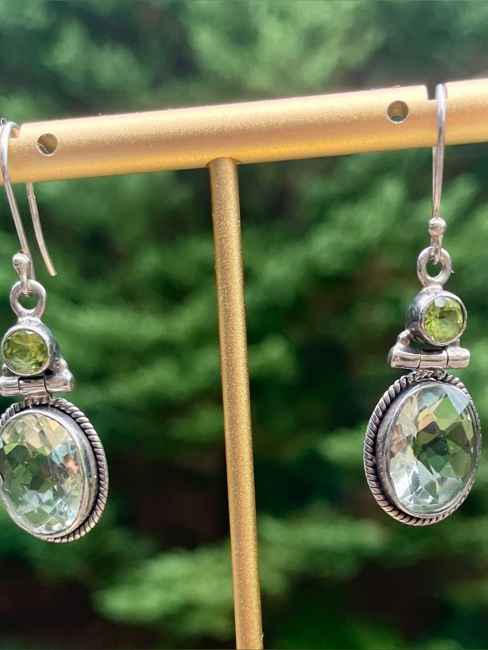 Genuine Prasiolite & Peridot 925 Sterling Silver Dangle Earrings